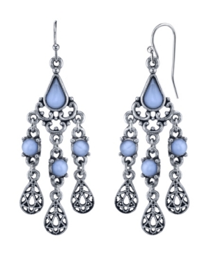 image of 2028 Pewter Tone Lt. Blue Moonstone Filigree Teardrop Chandelier Earrings