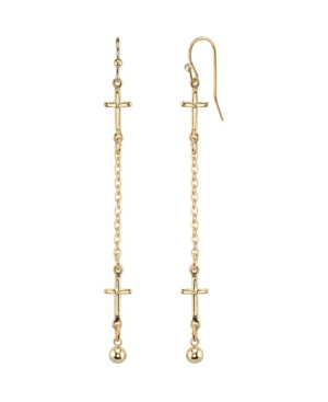 image of 2028 14K Gold Dipped Cross Chain Linear Drop Earrings
