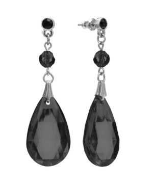 image of 2028 Silver-Tone Black Briolette Teardrop Earrings