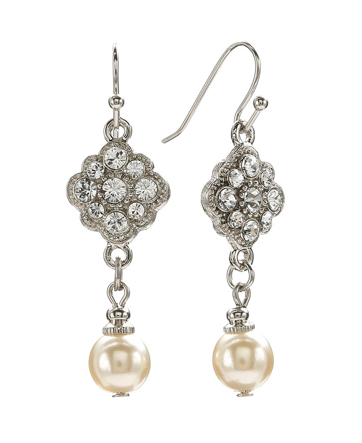 2028 Silver-tone Crystal And Simulated Pearl Drop Earrings