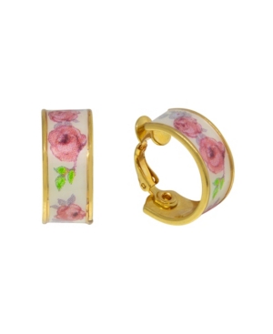 image of 2028 Gold-tone Floral Clip Hoop Earrings