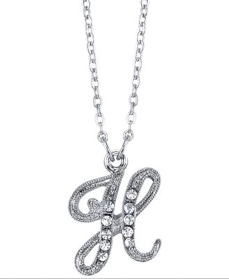 Silver-Tone Crystal Initial Necklace 16" Adjustable