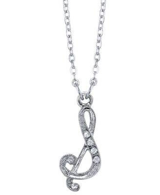 Silver-Tone Crystal Initial Necklace 16" Adjustable