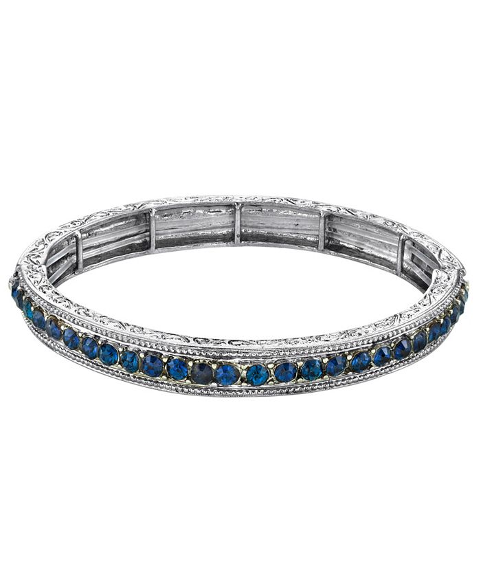 2028 Silver-Tone Sapphire Blue Color Crystal Stretch Bracelet - Macy's