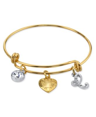 14K Gold-Dipped Heart and Initial Crystal Charm Bracelet