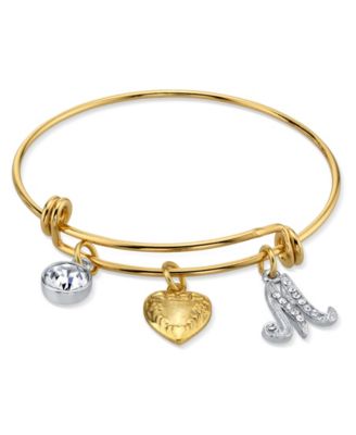 14K Gold-Dipped Heart and Initial Crystal Charm Bracelet