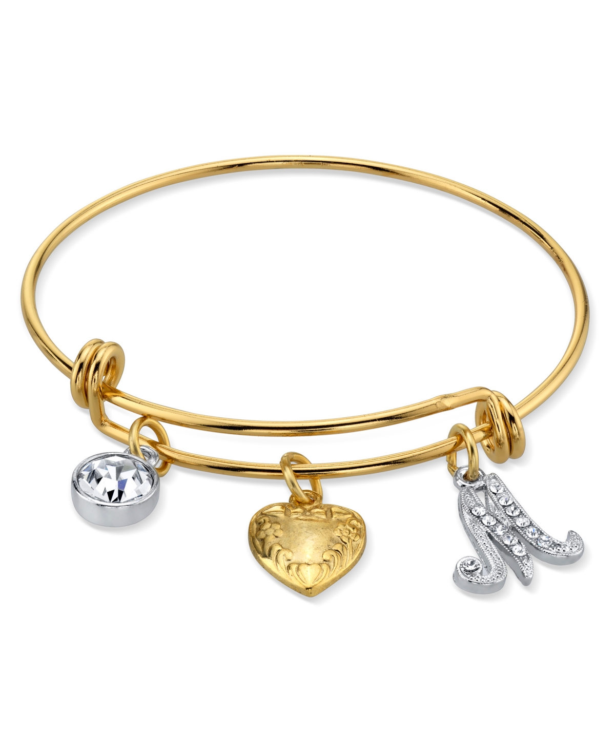 2028 14KDipped Heart and Initial Crystal Charm Bracelet