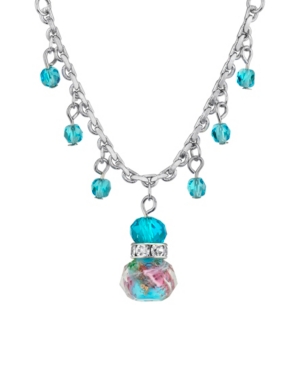 image of 2028 Silver Tone Aqua Pink Flower Beaded Drop Necklace 16