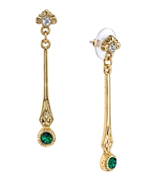 image of Downton Abbey Gold-Tone Emerald Color Crystal Earrings with Crystal Post Top Linear Drop