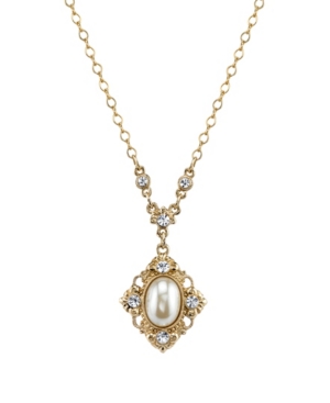 image of Downton Abbey Gold-Tone Simulated Pearl and Crystal Pendant Necklace 16