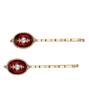 image of Downton Abbey Gold-Tone Crystal and Red Enamel Bobby Pins Set