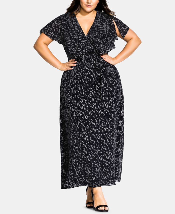 City Chic Trendy Plus Size Dot-Print Faux-Wrap Maxi Dress - Macy's