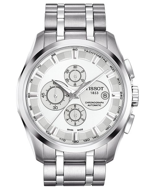 Tissot Watch Men S Swiss Automatic Chronograph Couturier Stainless Steel Bracelet 43mm T0356271103100 Reviews All Fine Jewelry Jewelry Watches Macy S