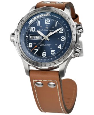 Men's Swiss Khaki X-Wind Brown Leather Strap Watch 45mm
