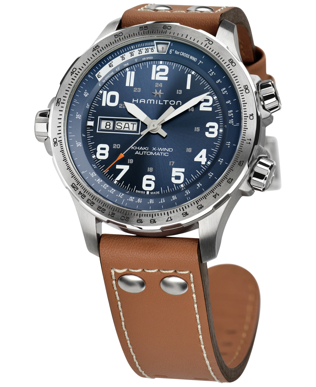 Shop Hamilton Men's Swiss Khaki X-wind Brown Leather Strap Watch 45mm
