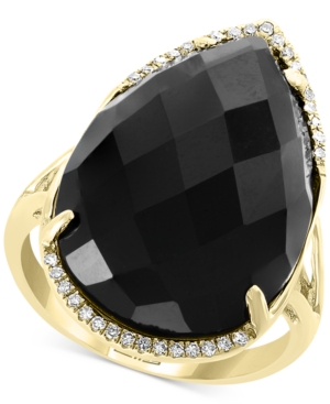 image of Effy Onyx (22 x 15mm) & Diamond (1/10 ct. t.w.) Statement Ring in 14k Gold