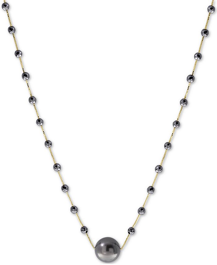 EFFY Collection - Cultured Tahitian Pearl (10mm) & Hematite Bead 18" Statement Necklace in 14k Gold