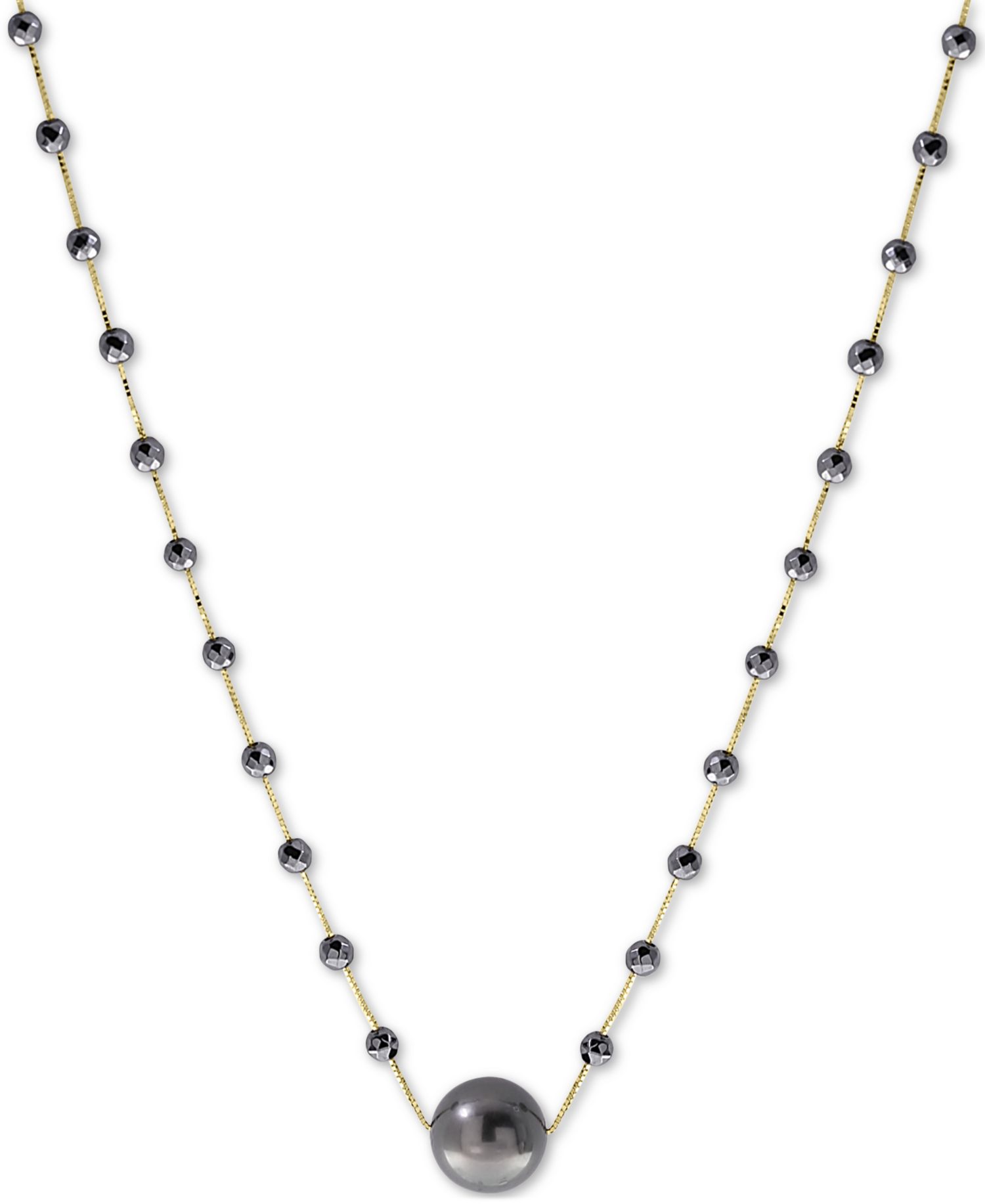 EFFY® Cultured Tahitian Pearl (10mm) & Hematite Bead 18" Statement Necklace in 14k Gold