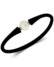 EFFY® Cultured White Freshwater Pearl (11mm) Black Silicone Bracelet