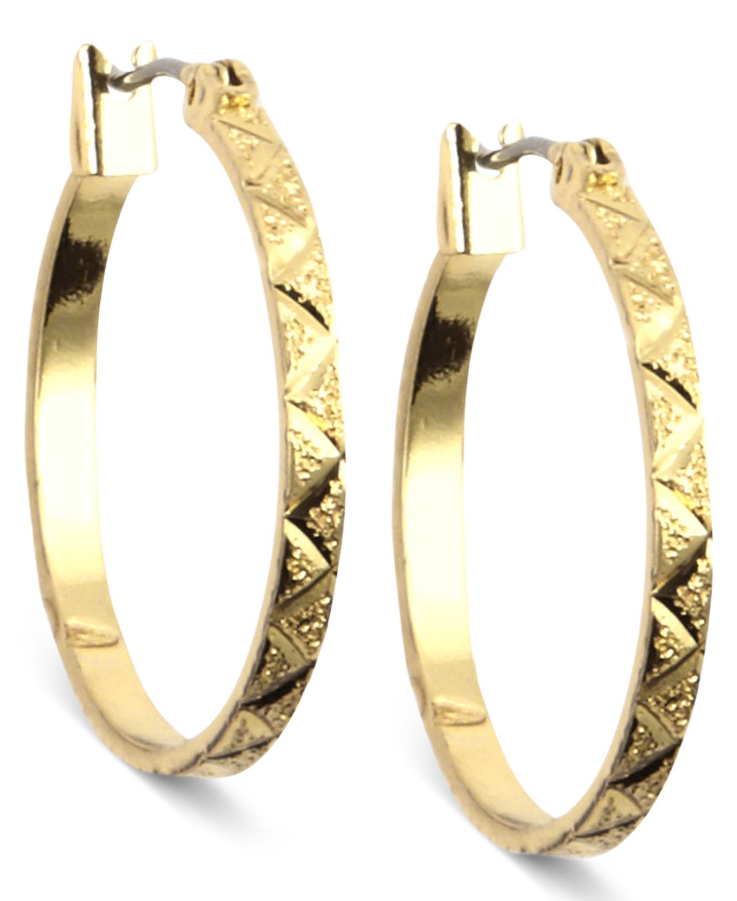 GOLD-TONE TEXTURED HOOP EARRINGS, .86"