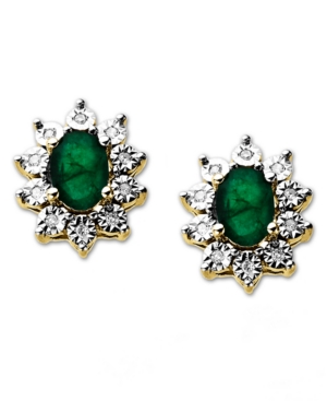 image of 10k Gold Earrings, Emerald (9/10 ct. t.w.) and Diamond Accent Earrings