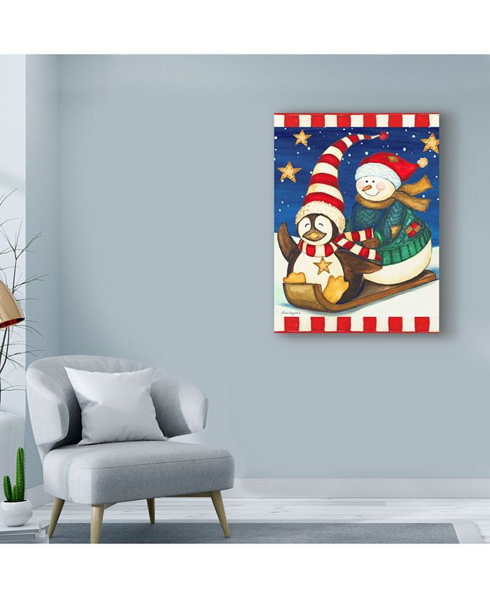Trademark Global Laurie Korsgaden 'Christmas Sledding' Canvas Art - 18 ...