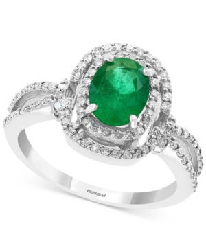 image of Effy Emerald (1-1/8 ct. t.w.) & Diamond (1/3 ct. t.w.) Ring in 14k White Gold