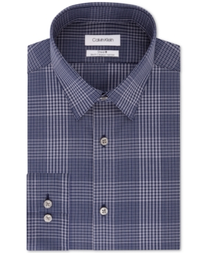 Calvin Klein Men's Steel Slim-Fit Stretch Performance Non-Iron Temperature-Regulating Blue Check Dress Shirt