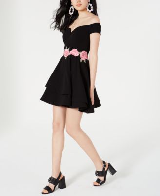 B Darlin Juniors' Off-The-Shoulder Appliqué Dress - Macy's