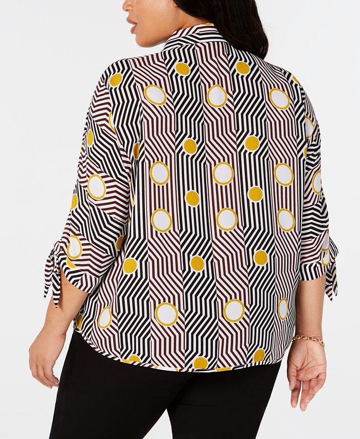 Alfani Plus Size Printed Tie-Cuff Blouse, Created for Macy's - Macy's