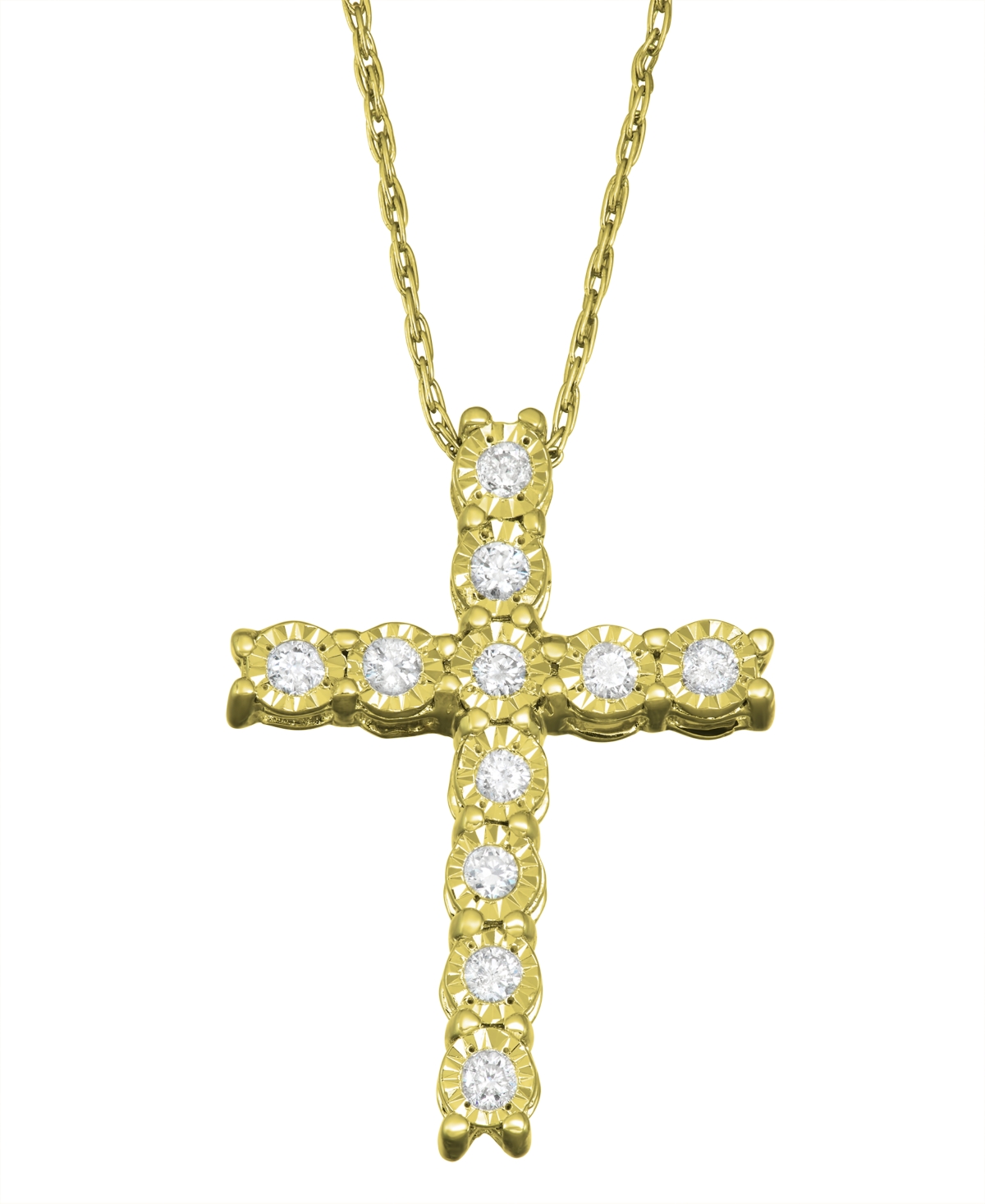 Macy's Diamond Cross Pendant Necklace (1/4 Ct. T.w.) In Sterling Silver In Yellow Gold,silver