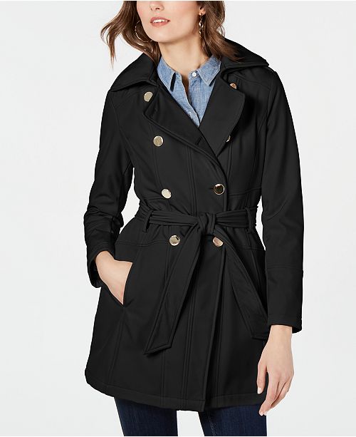 GUESS Double-Breasted Hooded Water-Resistant Trench Coat & Reviews ...