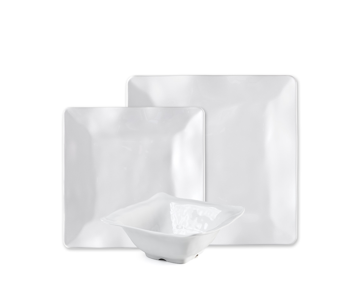 Melamine Ruffle Square 12 Pc. Set, Service for 4 - White