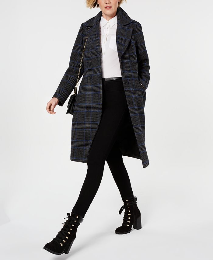 Kenneth Cole Plaid Reefer Coat - Macy's