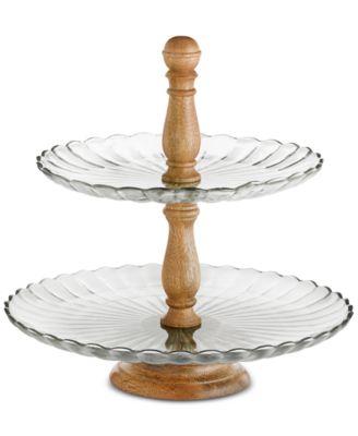 Martha Stewart Collection - Glass & Wood 2-Tier Server