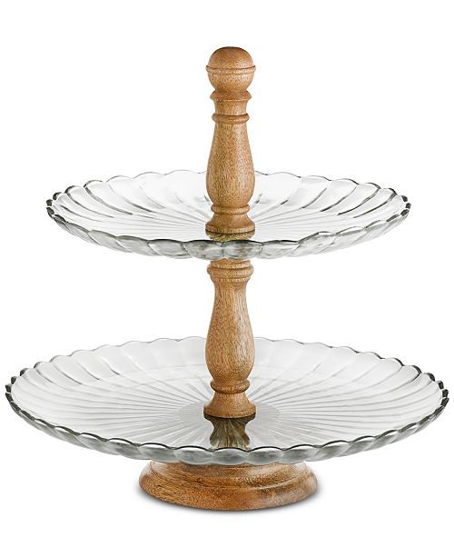 Martha Stewart Collection Glass Wood 2 Tier Server Created For