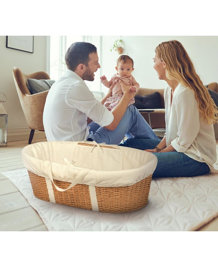Badger Basket Unisex WickerLook Woven Baby Moses Basket With Bedding