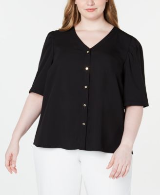 Calvin Klein Women's Plus Size Ruffled Button-Front Top White Size 3 Extra Large