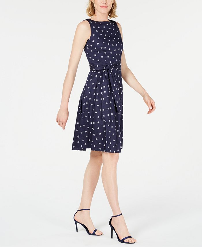 Anne Klein Wavy-Dot Printed A-Line Dress - Macy's