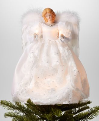Holiday Lane - 14" Angel LED Christmas Tree Topper in White Dress
