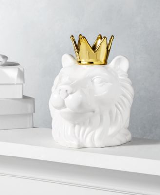 Holiday Lane - Midnight Blue Ceramic Lion Head with Gold Crown