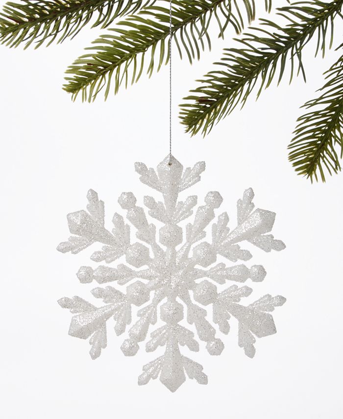 Holiday Lane Glittered Plastic White Snowflake Ornament, Created for ...