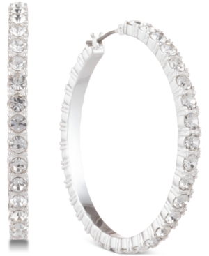 image of Dkny Silver-Tone Crystal Small Medium Hoop Earrings