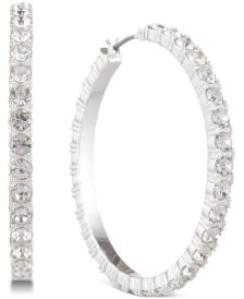 Silver-Tone Crystal Small Medium Hoop Earrings 