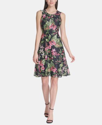 Tommy Hilfiger - Petite Floral-Print Lace Fit & Flare Dress