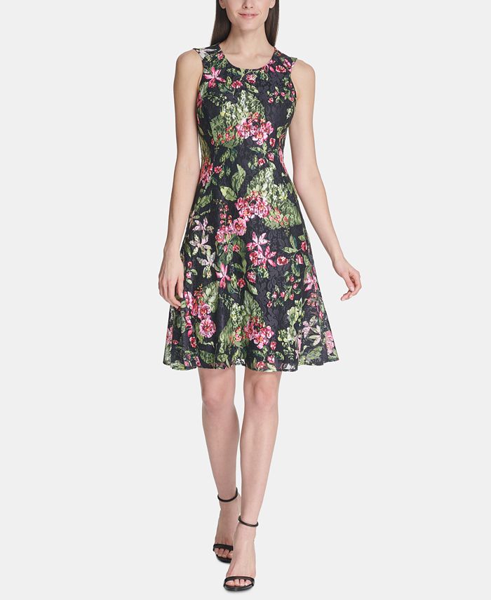 Tommy Hilfiger Floral-Print Lace Fit & Flare Dress - Macy's