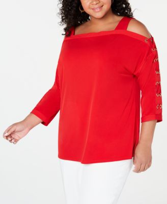 JM Collection - Plus Size Lace-Up-Sleeve Top