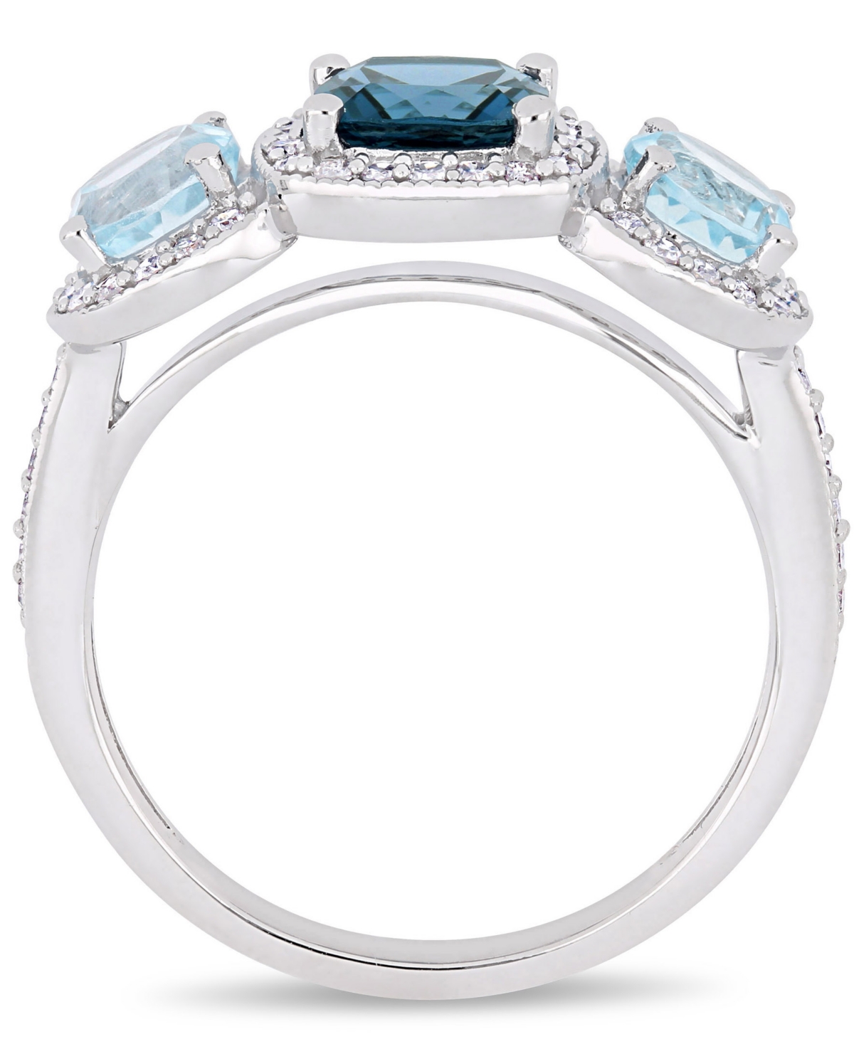 Amethyst (7/8 ct. t.w.) and Diamond (1/3 ct.t.w.) 3-Stone Halo Ring in Sterling Silver (Also Available  - Blue Topaz/Sterling Silver