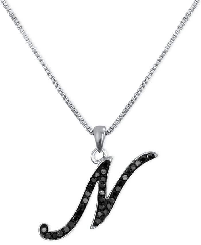 Macy's - Sterling Silver Necklace, Black Diamond "N" Initial Pendant (1/4 ct. t.w.)