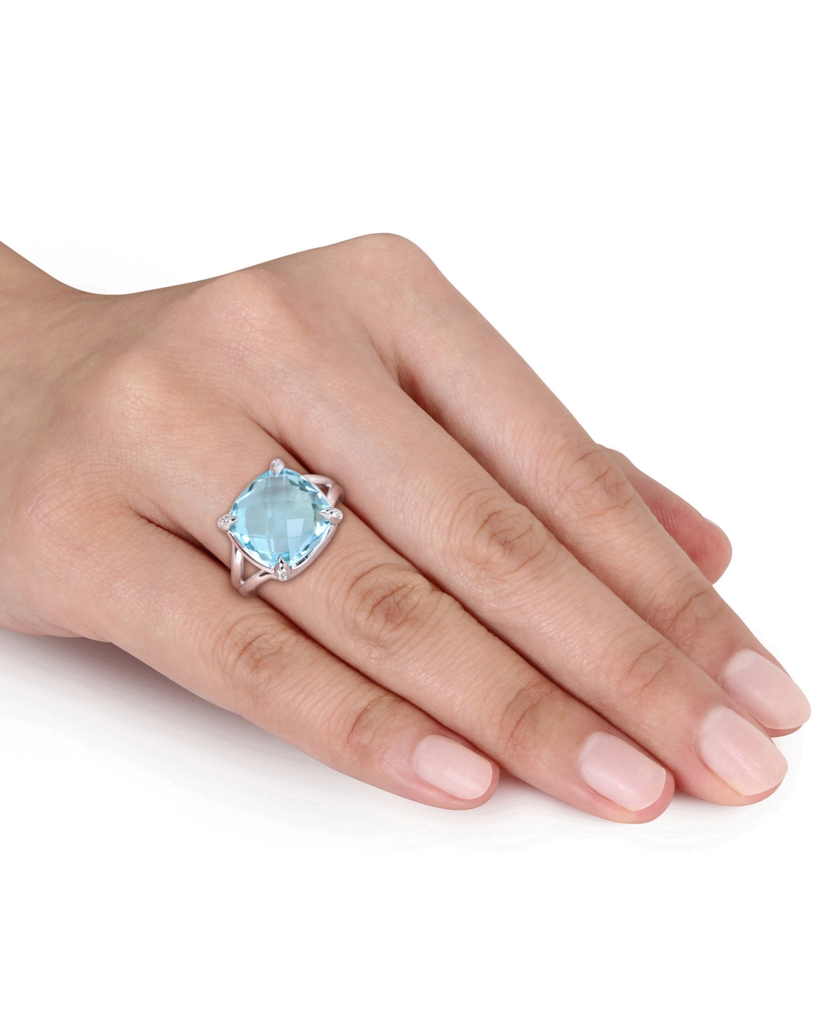 Topaz (9 ct.t.w.) and White Topaz (1/20 ct.t.w.) Split Shank Cocktail Ring in Sterling Silver - Blue
